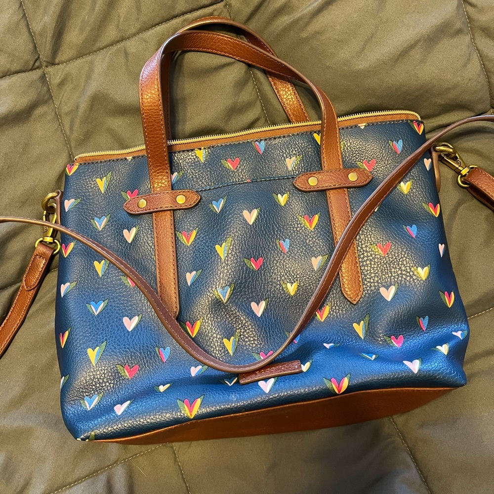 Fun Fossil Bag with Multi colored hearts